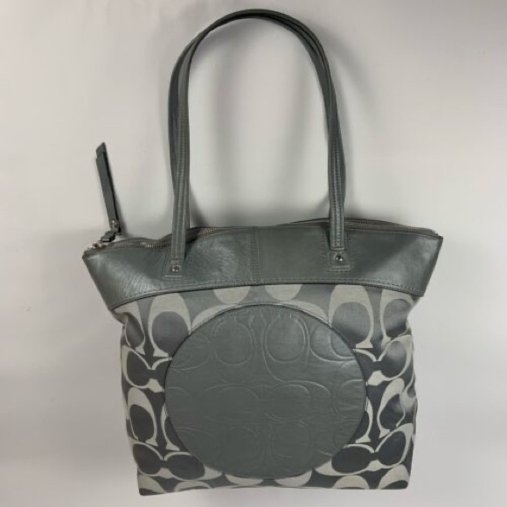 COACH LAURA SIGNATURE GREY TOTE/ SHOULDER BAG
